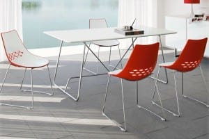 Calligaris Jam Chair Metal Sled Base Orange White