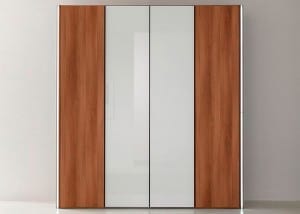 Nolte Marcato walnut and white glass wardrobe