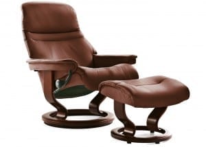Stressless medium Sunrise chair & stool in brown